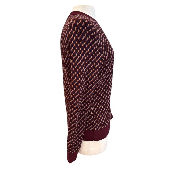 Dark academia Ann Taylor Petite Burgundy Patterned Button-Front Cardigan Sweater - Picture 4 of 8